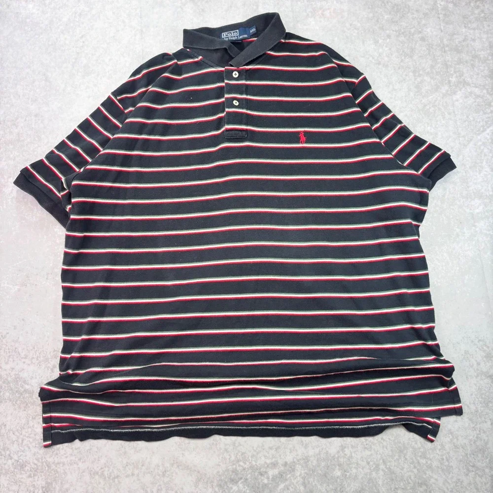 Polo Ralph Lauren Polo Shirt Mens XXL Black Red Green Striped Pony Logo
